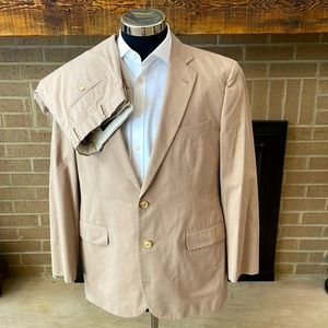 Brooks Brothers mens 44L tan Madison 100% cotton 2-button suit w/ trousers